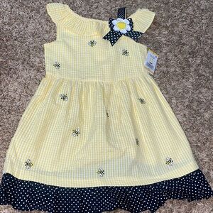 Charming Yellow Gingham Kids Dress with Bee Accents